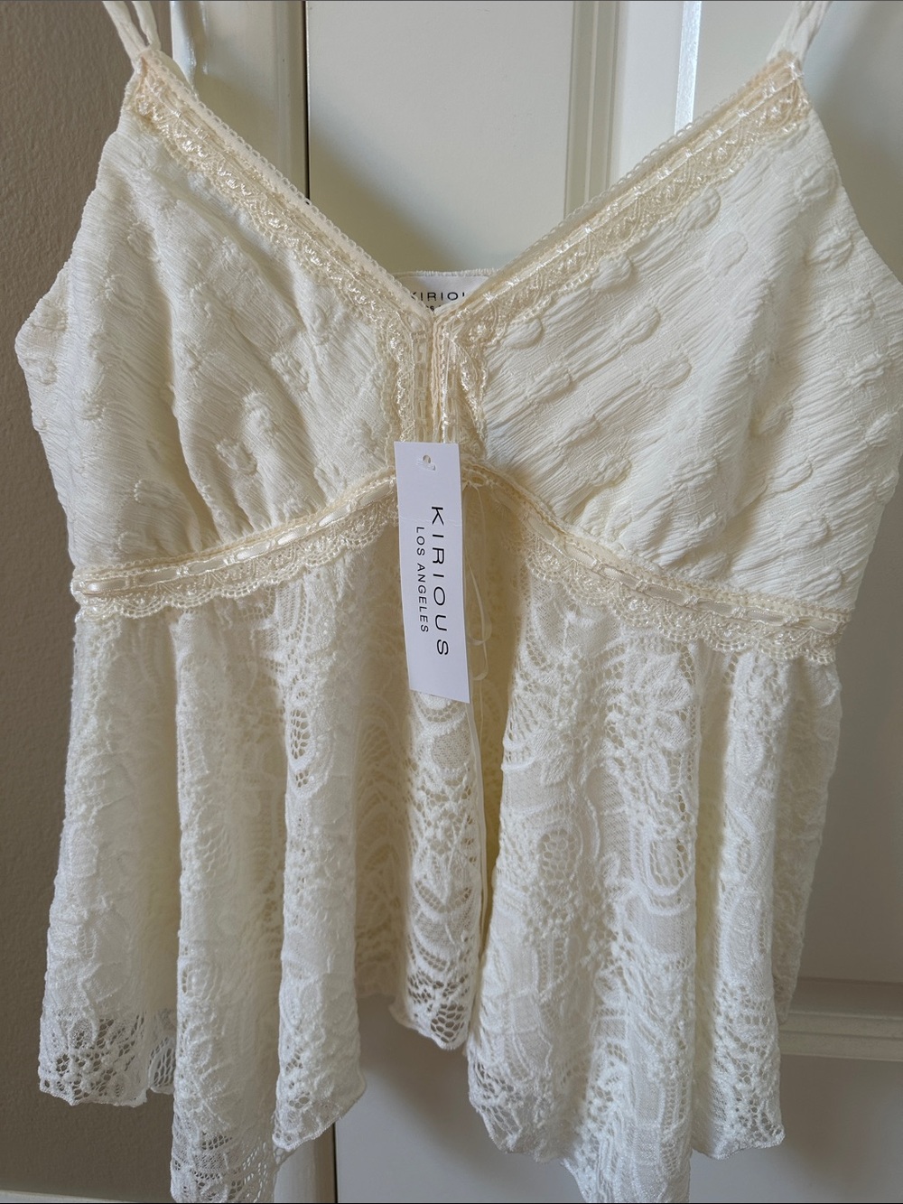 Cream Lace Babydoll Chemise with Delicate Trim